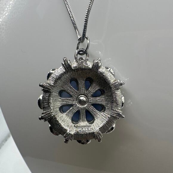 Vintage 1974 Avon Blue Cabochon & Rhinestone Pendant Necklace 18” - Picture 4 of 9